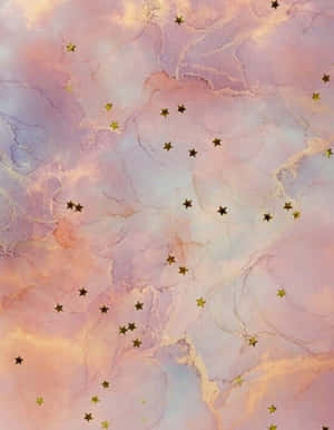 粉彩水彩背景，帶有粉色、紫色和金色的漂浮閃亮星星。