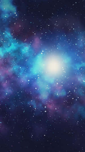 充滿活力的宇宙星雲，有旋轉的藍色、紫色和藍綠色雲層和明亮的中央恆星。 — 閃粉 壁紙