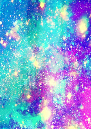 色彩繽紛的宇宙星雲，帶有發光的星星和旋轉的星系。 — 閃粉 壁紙