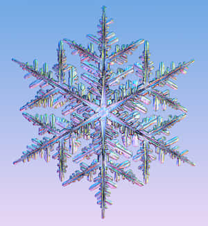 一個發光、細節精緻的雪花，帶有彩虹色調，映襯著漸變的天空。 — Honor Magic V 壁紙