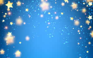 藍色夜空，帶有閃爍金色星星和閃亮粒子。