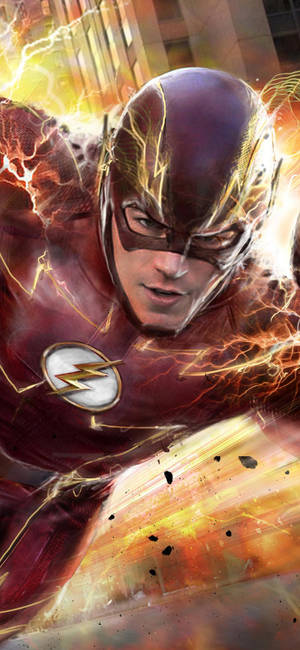 超級英雄 The Flash 高速奔跑，帶有閃電效果。 — Galaxy S22 Ultra 壁紙