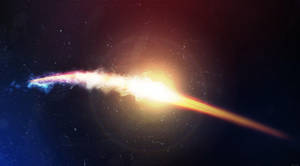 在星空中帶有熾熱橙色和電光藍色能量的宇宙爆炸。