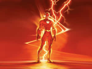 超級英雄 The Flash 在熾熱的紅色環境中被閃電包圍。 — 超級英雄 壁紙