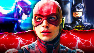 超級英雄The Flash、蝙蝠俠和一個閃電人物，以動態漫畫風格呈現。