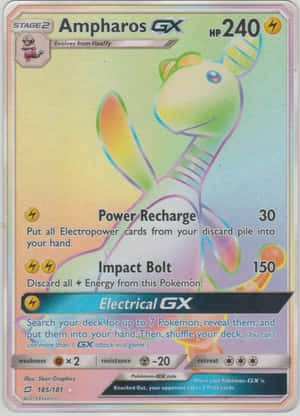 顯示 Ampharos GX 及其數值和能力的寶可夢卡牌。