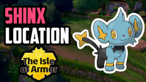 藍色星尾Shinx在遊戲場景中，標示為'Shinx Location The Isle of Armor'。