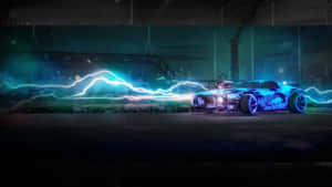 未來主義藍色汽車在黑暗車庫中發出電光。 — 閃電 GIF 壁紙