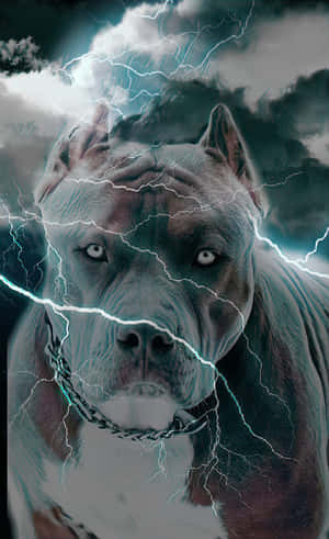 一隻比特犬在暴風雨的天空中，頭周圍有閃電。 — 黑色動態圖 壁紙