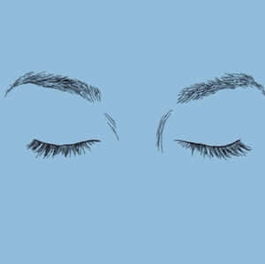 閉上的眼睛，帶有長睫毛和清晰的眉毛，在藍色背景上。 — 金色美學 GIF 壁紙
