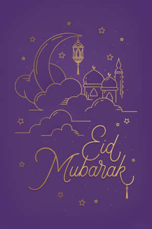 Eid Mubarak祝福，金色新月燈籠清真寺和星星在紫色背景上。 — 低對比度 壁紙