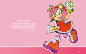來自Sonic Channel的Amy Rose在粉紅色背景上以動態奔跑姿勢呈現。