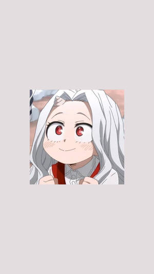 白髮紅眼動漫女孩，微笑著拿著紅色帶子。 — 微笑 壁紙