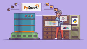 開發人員在數位工作空間中使用 PySpark 搭配數據可視化和 Python 工具。 — 卡通 壁紙