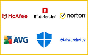 六個防毒軟件標誌，包括 McAfee、Bitdefender、Norton、AVG、Windows Defender 和 Malwarebytes，在白色背景上。