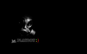 黑色背景上帶有「Just PLAYBOY :)」文字的防毒面具。 — Playboy GIF 壁紙