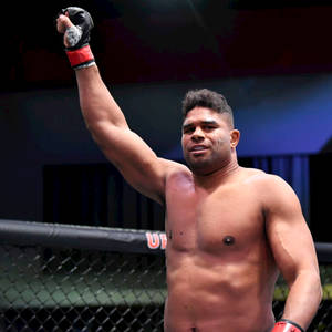 MMA拳手在UFC八角籠內舉起拳頭慶祝勝利。 — 運動 壁紙