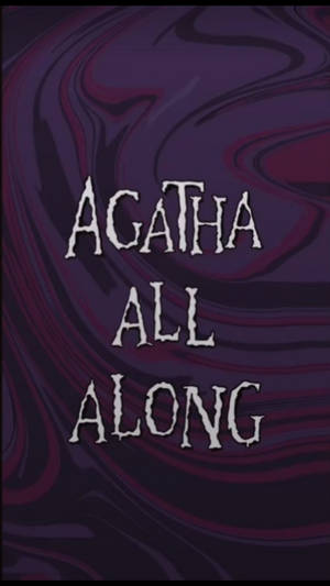 在深紫色和洋紅色旋轉背景上的「Agatha All Along」文字