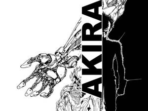 Akira漫畫封面，帶有機械手、怪物和陰影人物。