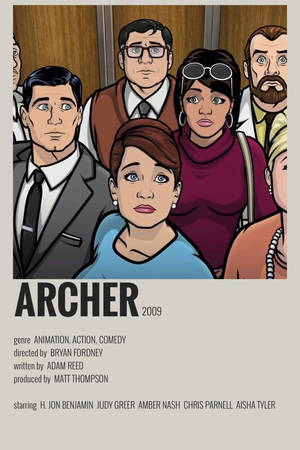 來自《Archer》的動畫角色在電梯中。