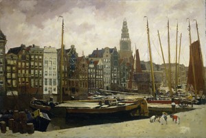 George Hendrik Breitner 喺1903年創作嘅《阿姆斯特丹嘅達姆拉克》，用油畫喺畫布上完成。下載呢幅藝術作品做桌面嘅高清 wallpaper
