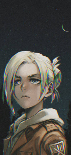 星空下穿制服的動漫角色與新月