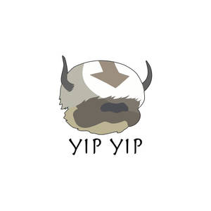 卡通野牛頭，有角，白色鑽石標記，附文字 yip yip。