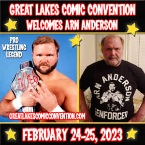 Great Lakes Comic Convention 宣傳海報， featuring 摔角手 Arn Anderson 手持冠軍腰帶並穿著品牌 T 恤。