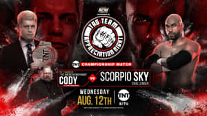 AEW Dynamite摔角賽事海報， featuring Cody vs Scorpia Sky爭奪TNT冠軍。