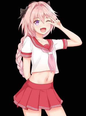 穿著水手服的動漫女孩眨眼並做出和平手勢