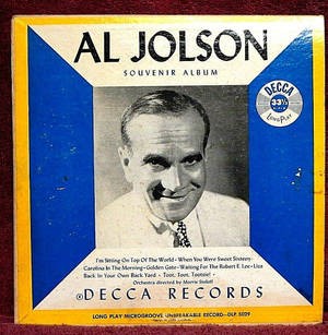 復古 Decca Records 專輯封面，附有阿爾·喬爾森的肖像和歌曲列表。 — 荷里活 GIF 壁紙