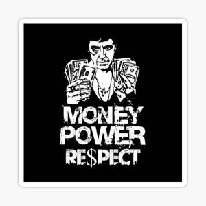 男人拿著錢，附有文字 money power respect