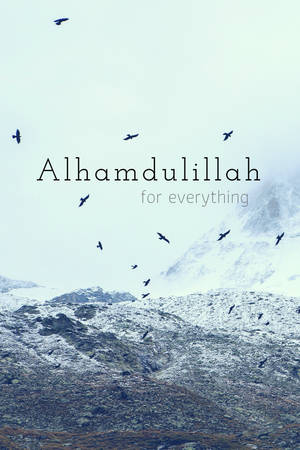 雪山與飛鳥，以及感謝一切的Alhamdulillah文字