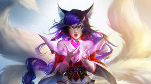 動漫狐妖，眼睛發光，引導魔法能量。 — 光 壁紙
