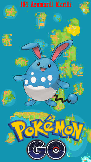 來自Pokémon GO的Azumarill漂浮在遊戲地圖碎片上。 — 寵物小精靈 iPhone 壁紙