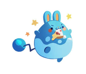 一隻藍色卡通兔仔食緊薄餅，周圍有星星。 — 可愛寵物小精靈 壁紙