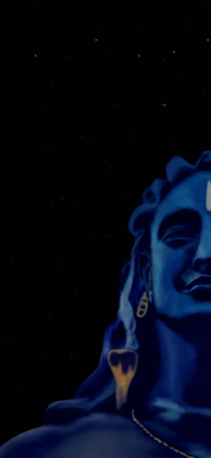 藍皮膚神祇戴著眼鏡蛇項鍊，在繁星夜空下