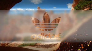 Adidas 標誌在沙漠峽谷上，有火花飛濺