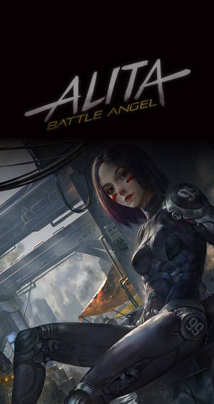 Alita Battle Angel 在一個被雨水浸濕的 cyberpunk 城市中，周圍有霓虹燈和鋼鐵建築。
