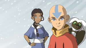 兩個動畫角色在雪中，一個小生物在一個肩膀上。 — 頭像動圖 壁紙