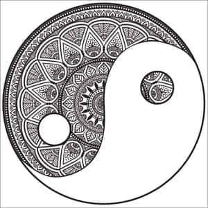 黑白陰陽符號，每一半內部都有詳細的曼陀羅圖案。 — 曼達洛人 GIF 壁紙