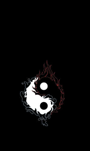 陰陽符號，帶有白色流體和紅色火焰，背景為黑色