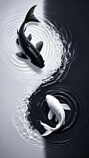 兩條鯉魚向相反方向游動，在水中形成陰陽符號。 — 1440x2560 壁紙