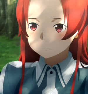 紅髮動漫女仔身穿校服企喺森林入面，陽光穿過樹木照射落嚟。 — Honor Magic V 壁紙