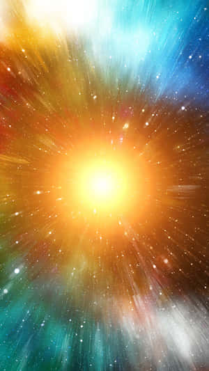 一場耀眼的宇宙爆炸，充滿燦爛光芒和色彩鮮豔的劃過星星。
