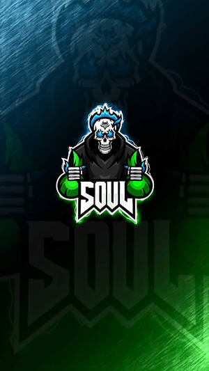 遊戲標誌，一個擁有發光綠色拳頭和藍色頭髮的骷髏舉著「SOUL」一詞。