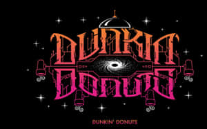 Dunkin' Donuts 標誌，帶有銀河之眼和星空背景，採用螢光粉紅和橙色。