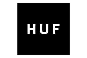帶有白色HUF標誌文字的黑色方形