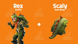 Fortnite角色穿著綠色恐龍裝，帶有相配的鱗片狀背囊。 — 螢幕保護 壁紙