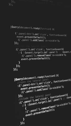 特寫鏡頭：深色屏幕上發光的代碼，顯示JavaScript和jQuery語法。